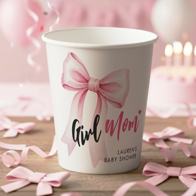 Gobelets En Papier Pink Bow Girl Mom Ribbon Cute Baby Shower (Pink Bow Girl Mom Ribbon Cute Baby Shower Paper Cups
)