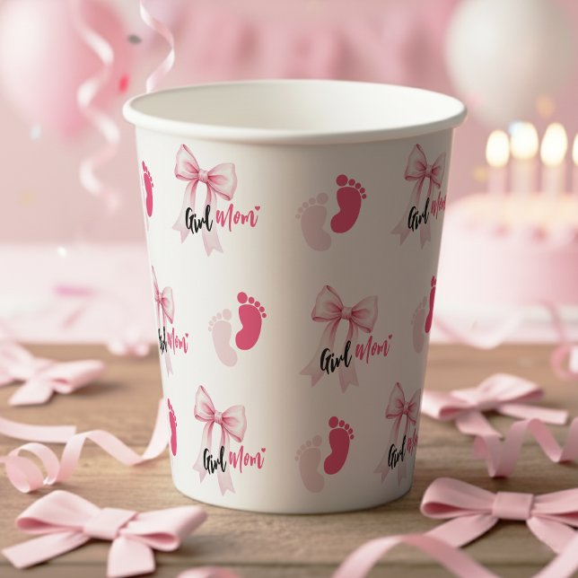 Gobelets En Papier Pink Bow Girl Mom Ribbon Cute Baby Shower (Pink Bow Girl Mom Ribbon Cute Baby Shower Paper Cups
)