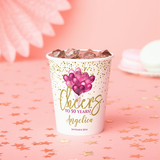 Gobelets En Papier Pink Cheers À 50 Ans 50ème Anniversaire (Insitu)