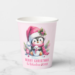 Gobelets En Papier Pink Festit mignon Pingouin Joyeux Noël