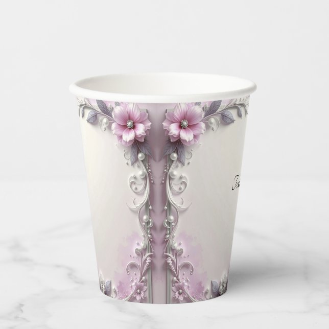 Gobelets En Papier Pink Floral Frame Paper Cups (Recto)