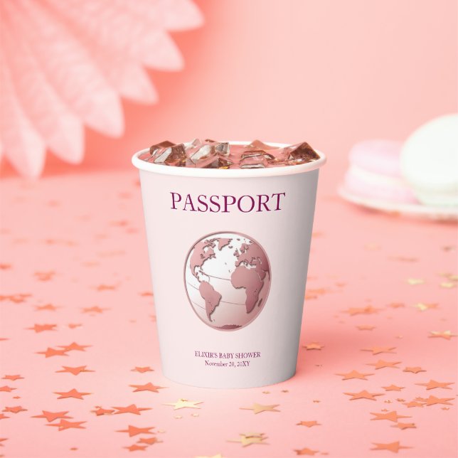 Gobelets En Papier Pink Globe Passport Travel Baby Shower (Insitu)