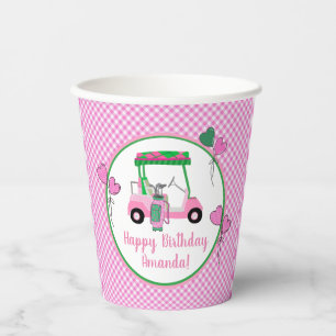 Gobelets En Papier Pink & Green Golf Thème Fête Personnalisée
