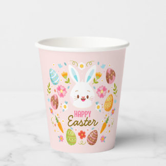 Gobelets En Papier Pink Happy Easter Bunny Floral 