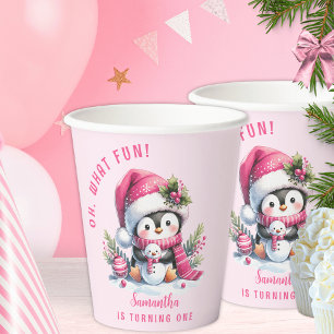 Gobelets En Papier Pink mignonne Penguin Noël Fille 1er anniversaire
