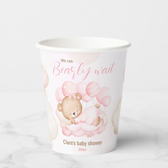 Gobelets En Papier Pink On Peut Attendre Des Tasses De Papier Baby sh (Recto)