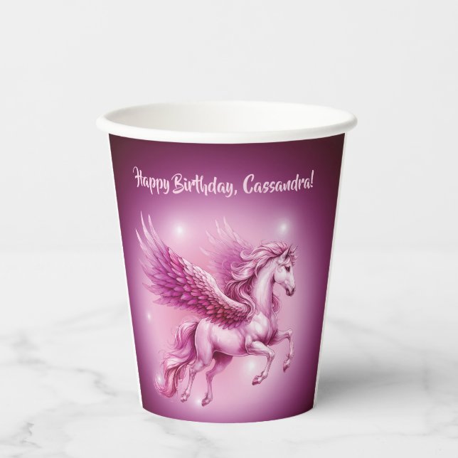 Gobelets En Papier Pink Pegasus "Joyeux anniversaire" (Recto)