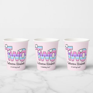 Gobelets En Papier Pink Purple Ombre Stripes Coeurs Deuxième Annivers
