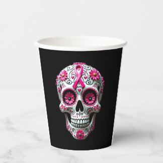 Gobelets En Papier Pink Ribbon Sugar Skull Calavera Breast Cancer Awa
