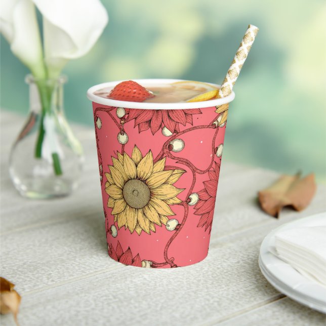 Gobelets En Papier Pink Sunflowers Christmas (Insitu)