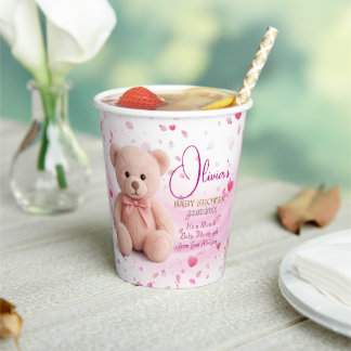 Gobelets En Papier Pink Teddy Bear Baby Shower Paper Cup – Party Cups