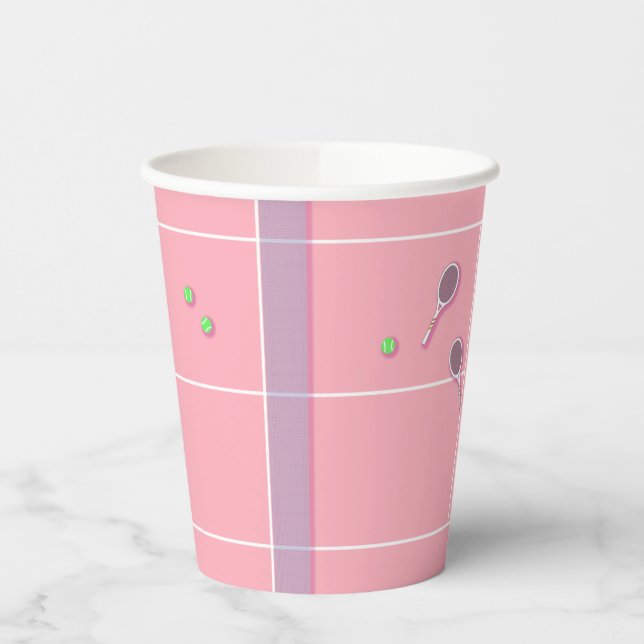 Gobelets En Papier Pink Tennis Court Joueur de tennis moderne (Gauche)