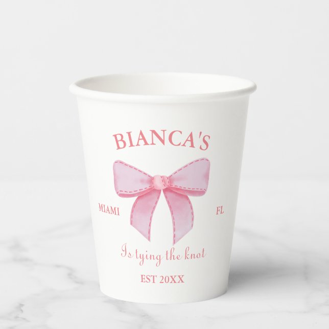 Gobelets En Papier Pink Watercolor Ruban Blush Bachelorte (Recto)