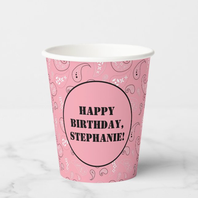 Gobelets En Papier Pink Western Bandana Imprimer Anniversaire (Recto)
