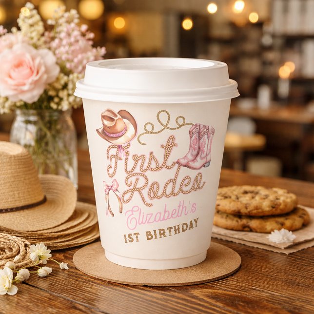 Gobelets En Papier Pink Western First Rodeo Birthday (Pink Western First Rodeo Birthday Paper Cups)
