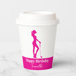 Gobelets En Papier Pinky Lady Golfer Anniversaire Monogramme