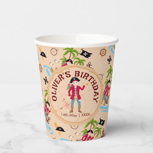 Gobelets En Papier Pirate Boy Treasure Map Amusants Anniversaire Fête (Gauche)