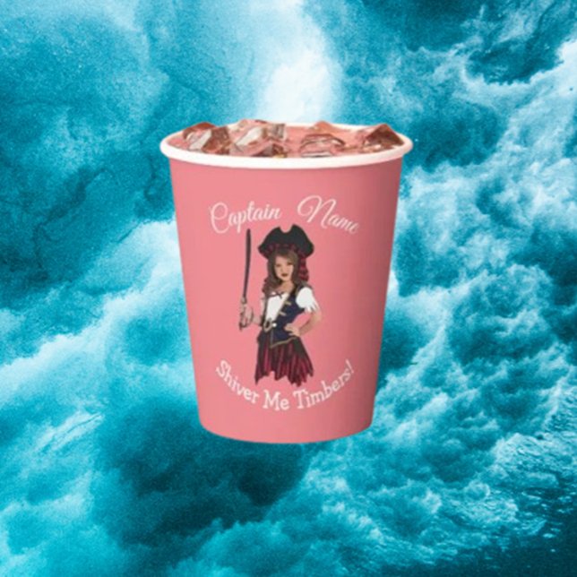 Gobelets En Papier Pirate Fille Rose Amusante (Make your celebration unforgettable with our fun pink girl pirate paper cups)