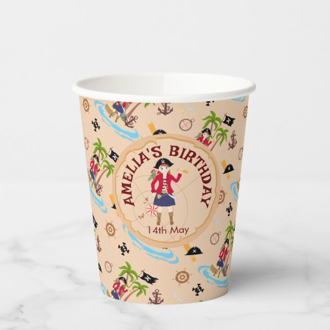 Gobelets En Papier Pirate Girl Treasure Map Amusant Anniversaire Fête (Gauche)