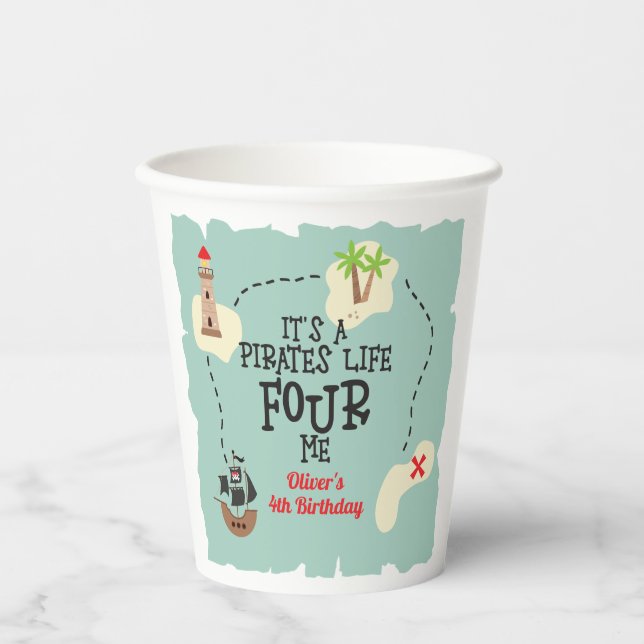 Gobelets En Papier Pirate life FOUR me 4e anniversaire (Recto)