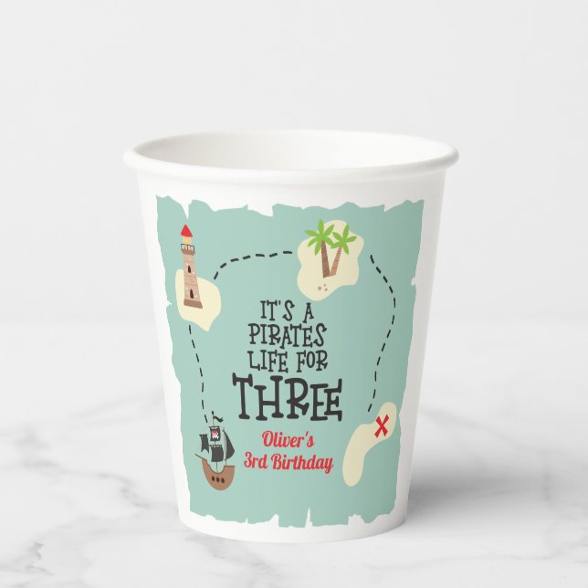 Gobelets En Papier Pirate life pour TROIS 3e anniversaire (Recto)