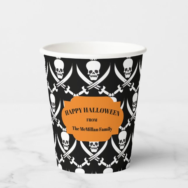 Gobelets En Papier Pirate Skulls et os Halloween heureux (Recto)