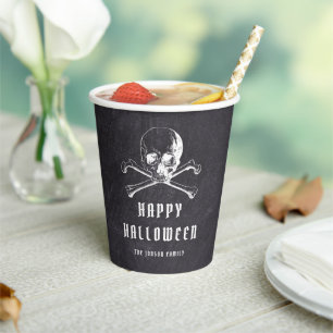 Gobelets En Papier Pirate vintage crâne et os Halloween noir