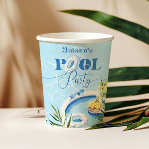 Gobelets En Papier Piscine fête bleu
