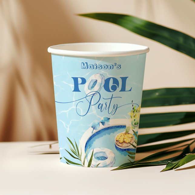 Gobelets En Papier Piscine fête bleu (Créateur téléchargé)
