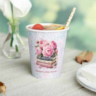 Gobelets En Papier Pivoines roses et livres Fille nouveau chapitre Ba