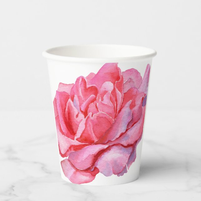 Gobelets En Papier Pivoines roses illustrées à la main (Recto)
