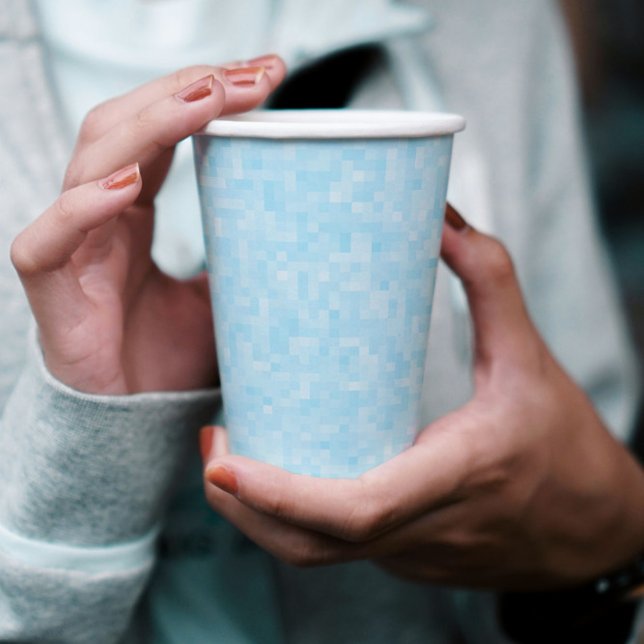 Gobelets En Papier Pixellisation Mosaïque Bleue (Créateur téléchargé)