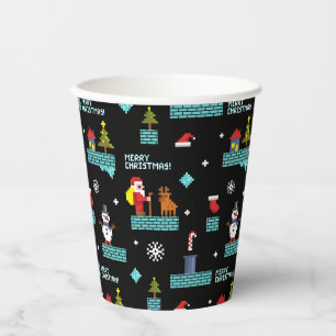 Gobelets En Papier Pixellit Joyeux Motif de Noël - Design rétro