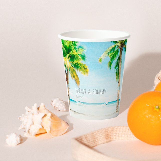 Gobelets En Papier Plage côtière Rétro Palm Trees Mariage tropical (Créateur téléchargé)
