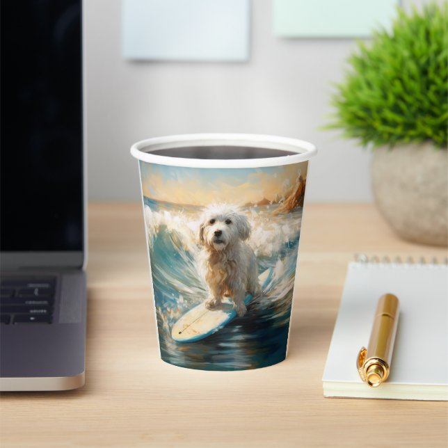 Gobelets En Papier Plage de Coton De Tulear Peinture de surf (Insitu)