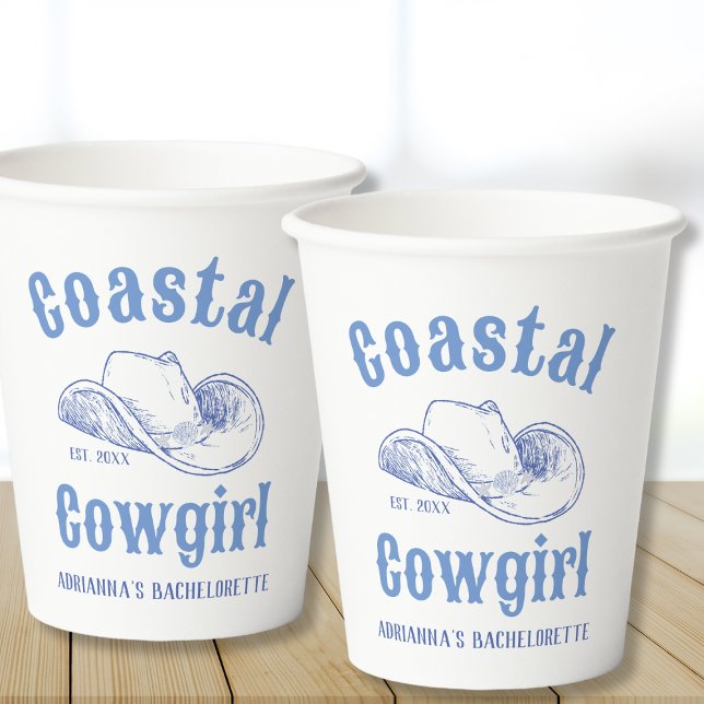 Gobelets En Papier Plage de la cowgirl côtière Bachelorette personnal (Coastal Cowgirl Beach Bachelorette Custom Paper Cups)