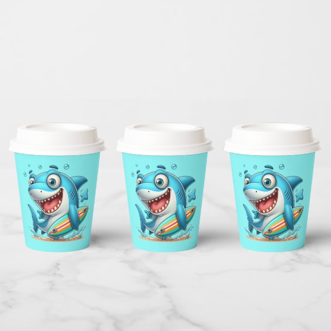 Gobelets En Papier plage de requin cool (Multi)