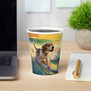 Gobelets En Papier Plage de surf de Beagle en peinture
