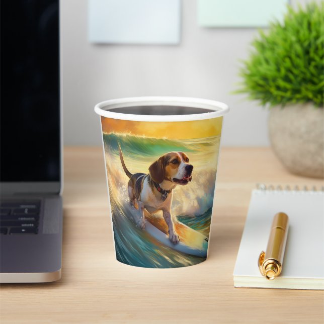 Gobelets En Papier Plage de surf de Beagle en peinture (Insitu)