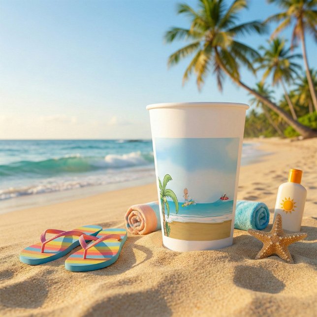 Gobelets En Papier Plage tropicale Plage amusante Été Océan (Créateur téléchargé)