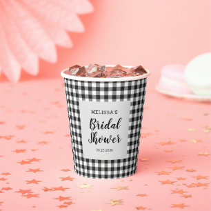 Gobelets En Papier Plaid de douche de mariée à carreaux noir blanc Gi