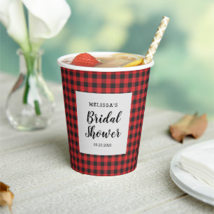 Gobelets En Papier Plaid de douche de mariée noir rouge Buffalo Bûche