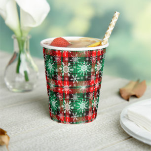 Gobelets En Papier Plaid Et Snowflakes Noël Motif 1