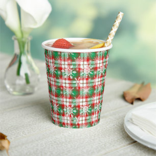 Gobelets En Papier Plaid Et Snowflakes Noël Motif 3