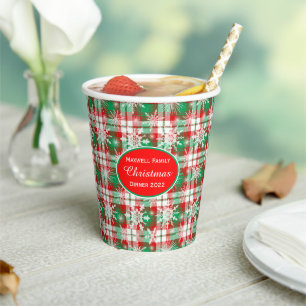 Gobelets En Papier Plaid Et Snowflakes Noël Motif 3 Avec Texte