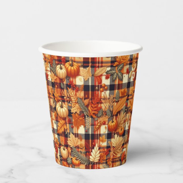 Gobelets En Papier Plaids d'automne citrouille Maple Feuille (Recto)