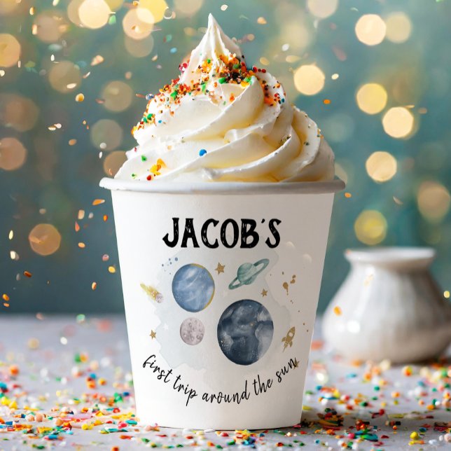 Gobelets En Papier Planètes spatiales Galaxy Premier Voyage Garçon An (Créateur téléchargé)