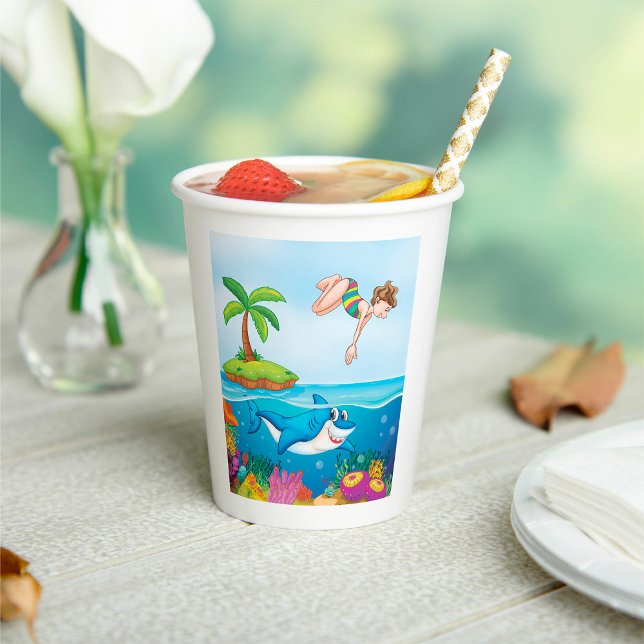 Gobelets En Papier Plongée Dans L'Océan Aimable Requin Coral Reef (Créateur téléchargé)