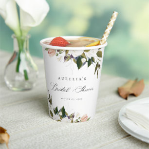Gobelets En Papier Pluie de fleurs botaniques vintage pour la mariée