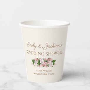 Gobelets En Papier Pluie de Mariage de Couple. Floral Vintage Rose Te